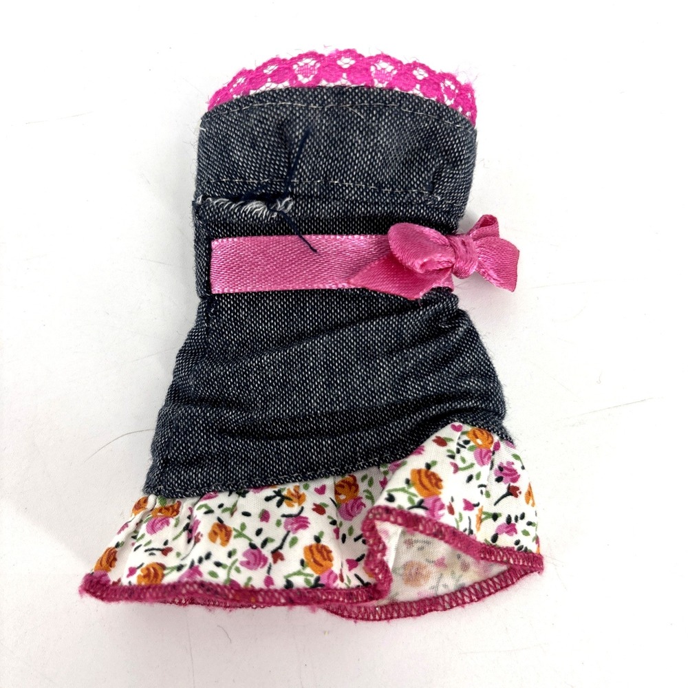 Barbie Fashion Fever Denim & Floral Boho Dress Pink Bow ~ Mattel N8330 *Flaw